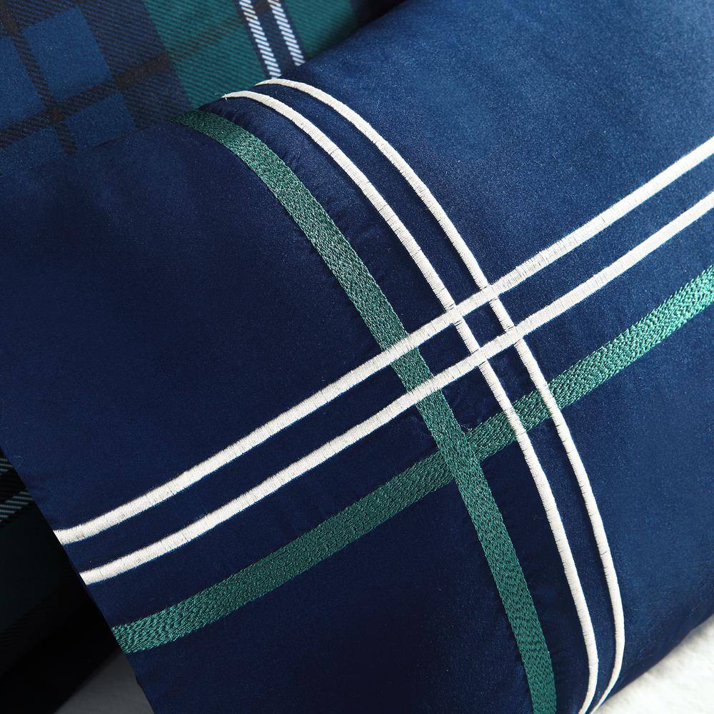 Full Blue Microfiber Reversible Plaid Bedspread Set