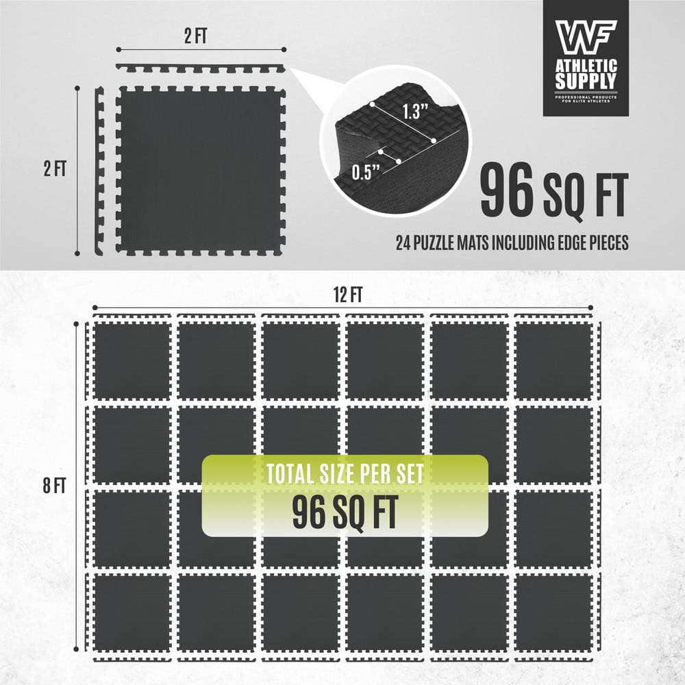 Black 24" x 24" EVA Foam Interlocking Gym Flooring Tiles
