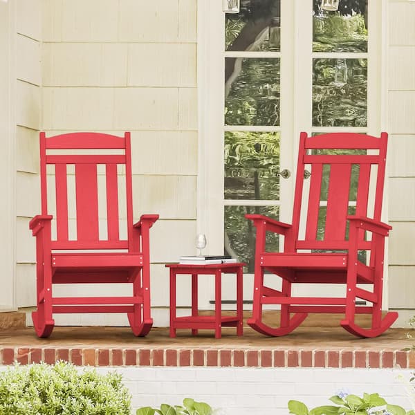 LUE BONA Hampton Red Recycled Plastic All Weather Resistant Outdoor Rocking Chair Porch Rocker Patio Rocking Chair Set of 2