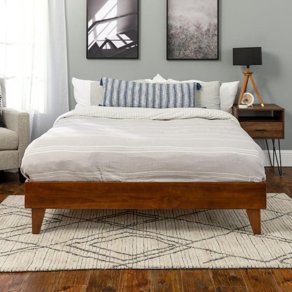 Solid Wood Walnut Queen Platform Bed, How To Build A Wooden Bed Frame Home Depot
