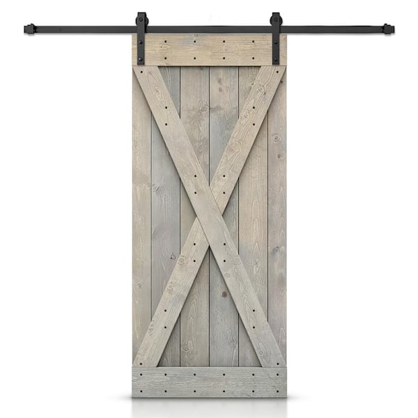 CALHOME 40 in. x 84 in. X Smoke Gray Stained DIY Wood Interior Sliding Barn Door with Hardware Kit