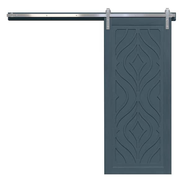 VeryCustom 30 in. x 84 in. Zaftig Sway Denim Wood Sliding Barn Door with Hardware Kit in Stainless Steel