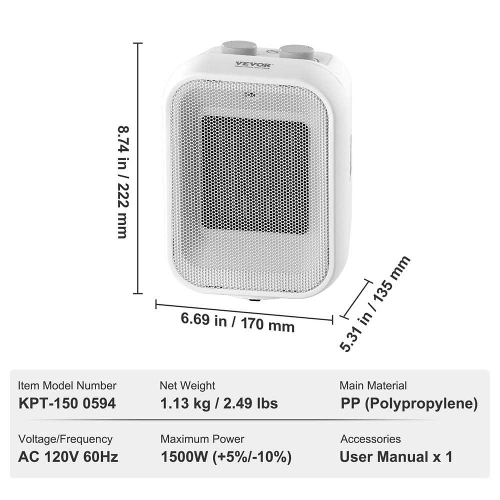 Compact White Ceramic Electric Space Heater with Thermostat