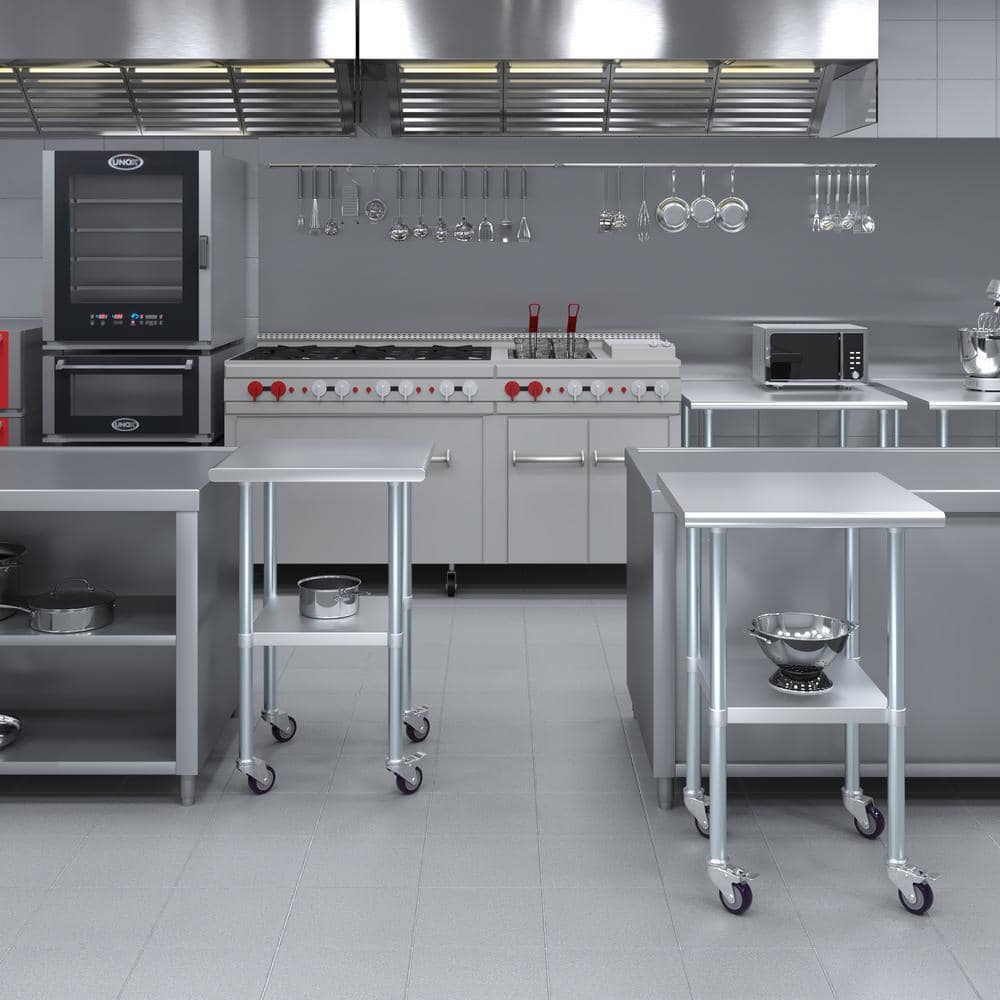 24" Stainless Steel Work Table with Galvanized Undershelf and Casters
