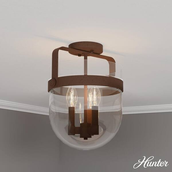 Hunter Karloff 11.75 in. 3-Light Textured Rust Semi-Flush Mount