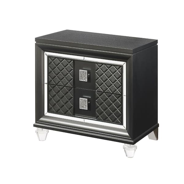 Benjara 18 in. 2-Drawer Black Wooden Nightstand