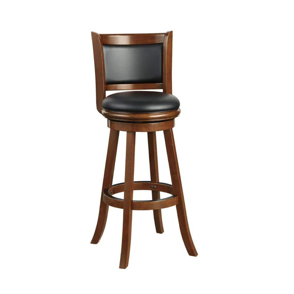 Cherry Brown Extra Tall Swivel Bar Stool with Black Faux Leather