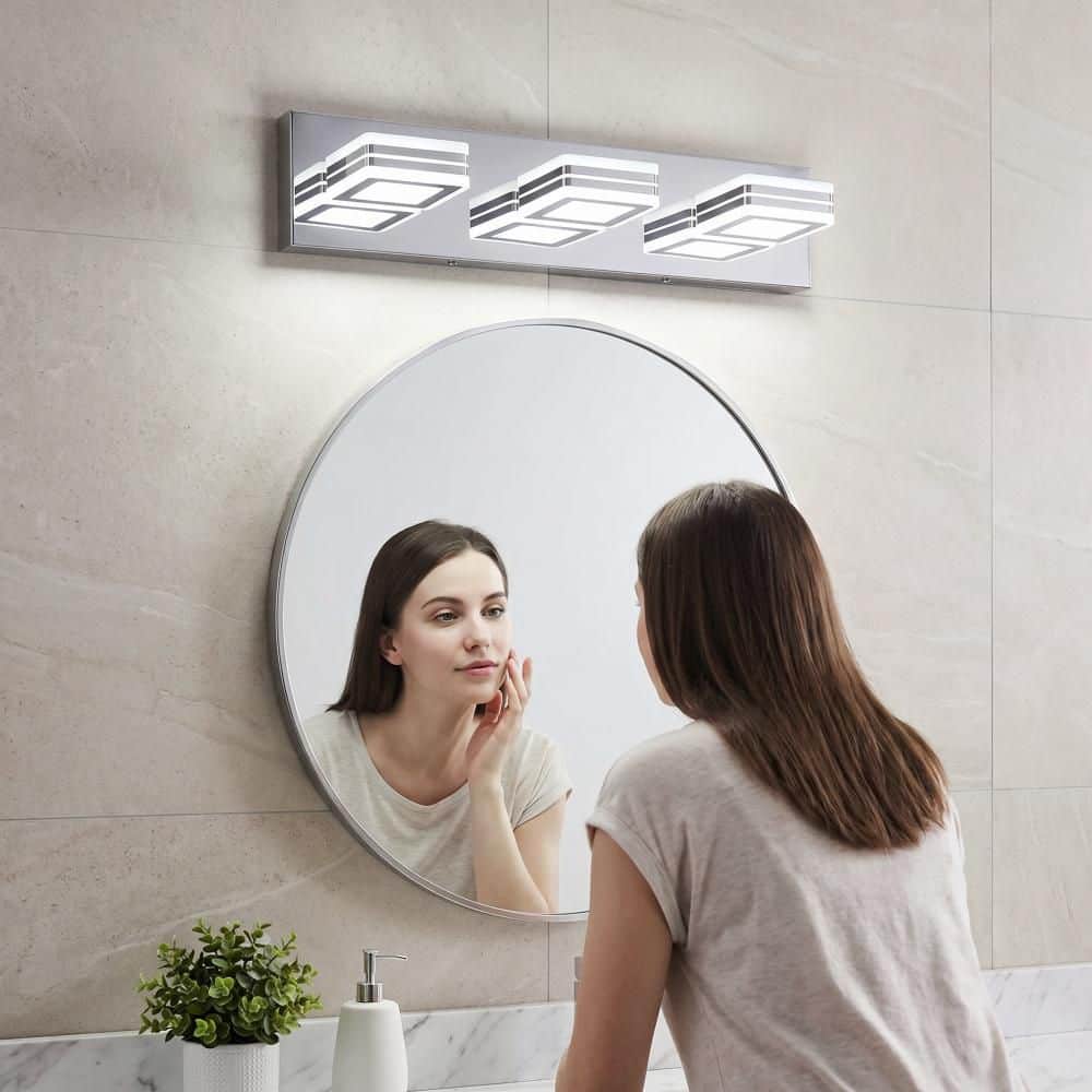 Basdien 20 in. 3 Light Modern silver Finish Vanity Light Fixture
