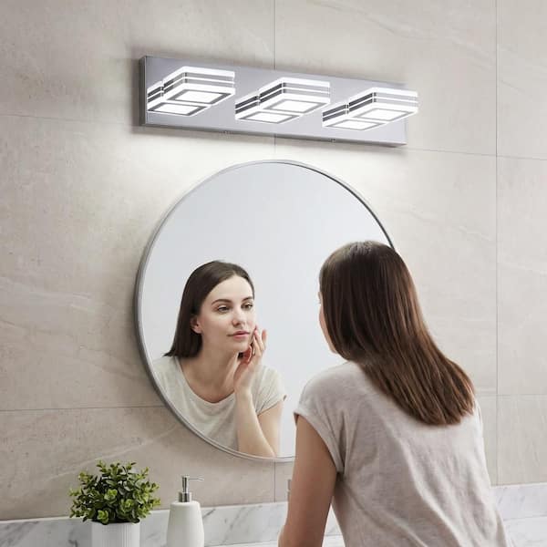 20 in. 3 Light Modern silver Finish Vanity Light Fixture Bathroom Over Mirror Wall Lights with Iron Acrylic