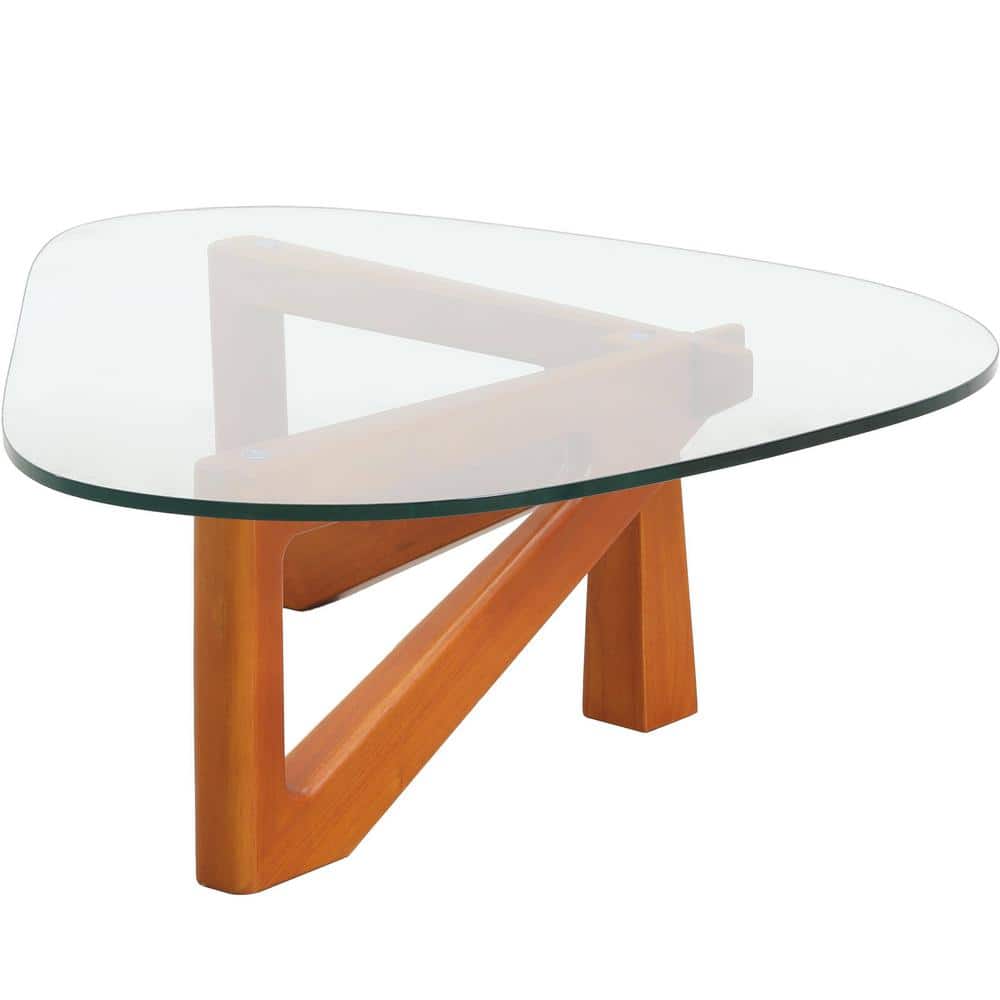 Light Walnut Triangular Glass Top Coffee Table