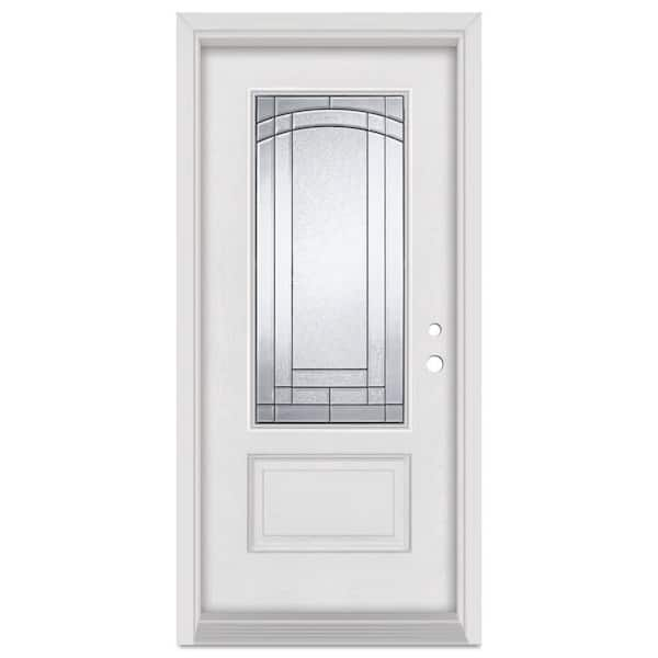 Stanley Doors 36 in. x 80 in. Chatham Left-Hand Patina Finished Fiberglass Mahogany Woodgrain Prehung Front Door