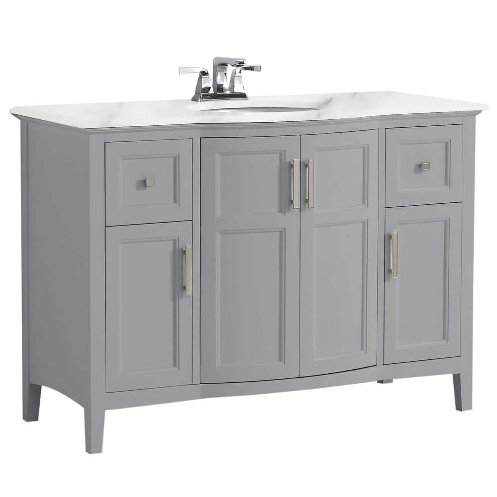 Simpli Home Winston 48 In Rounded Front Bath Vanity In Warm Grey With Marble Extra Thick Vanity Top In Bombay White With Basin Axcvwnrg 48 The Home Depot