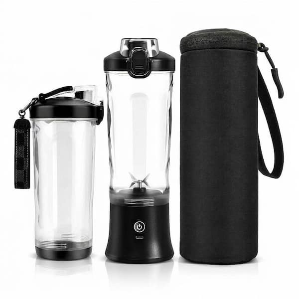 Black 20 oz. Stainless Steel Portable Blender Bottle with Insulated Sleeve for Smoothies and Shakes
