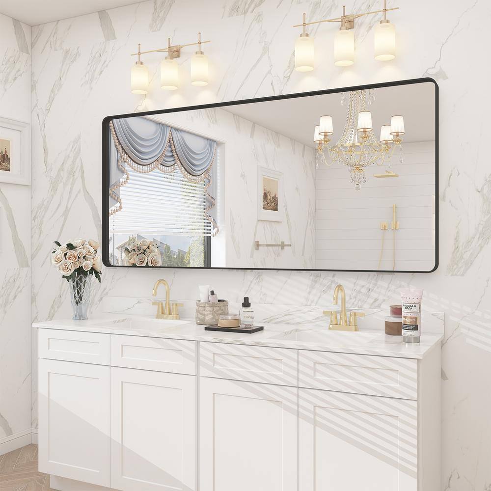 60x28 Matte Black Aluminum Framed Rectangular Vanity Mirror