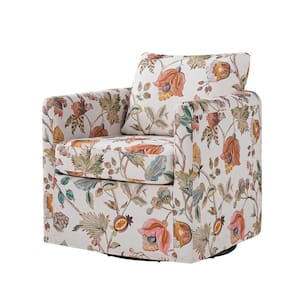 Benjamin Floral Modern Slipcovered Upholstered Swivel Chair