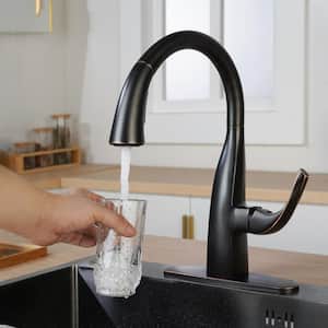 Single Handle Pull Down Sprayer Kitchen Faucet with Vintage Gooseneck and Deckplate Included in Oil Rubbed Bronze