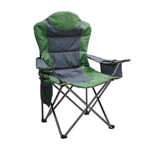 Green 1-Piece Metal Outdoor Beach Chair Camping Lounge Chair Lawn Chair with Detachable Side Storage