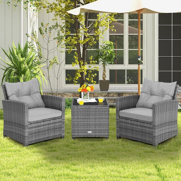 Costway 3-Piece Wicker Patio Rattan Furniture Bistro Set