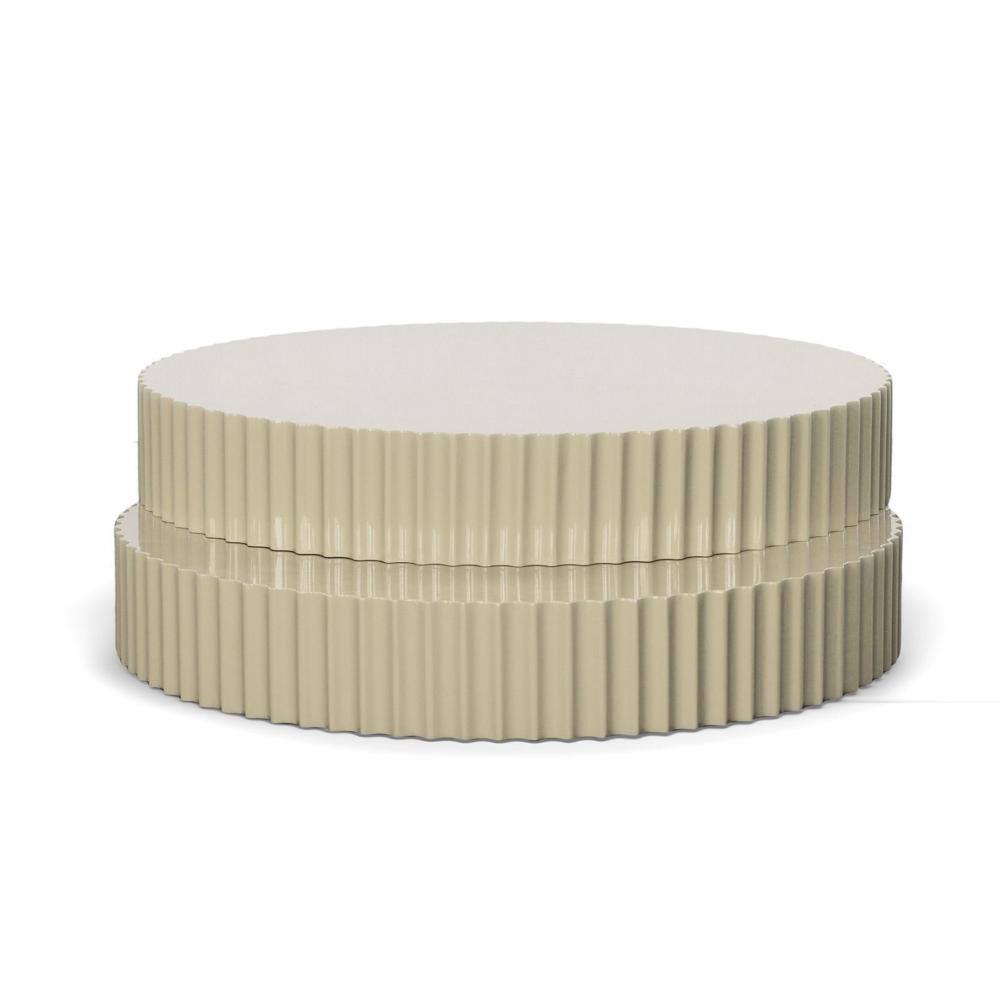 Taupe Gray Round MDF Coffee Table with Fluted Accent