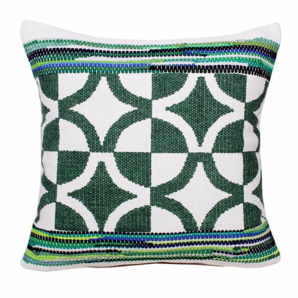 Green, White Geometric Polyester 20 in. x 20 in. Throw Pillow