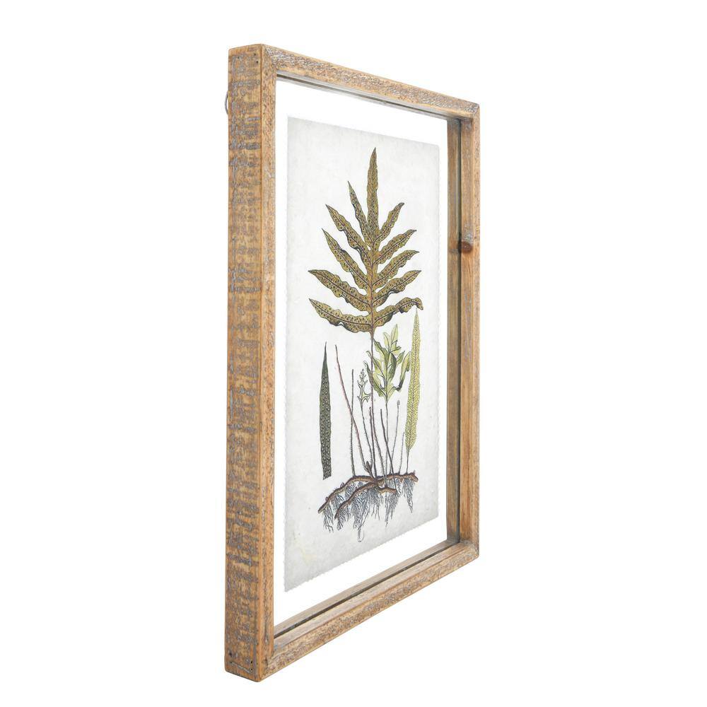 Set of 4 Green and Cream Botanical Prints with Natural Wood Frames