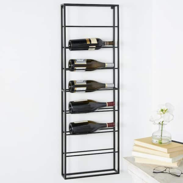 Litton Lane 8- Bottle Black Minimalistic Wall Wine Rack with Open Style Frame