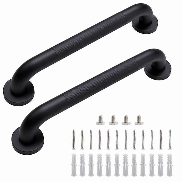 16 in. Shower Grab Bar in Black, 304 Stainless Steel Anti-Slip Bathroom Grab Bar, Handicap Shower Grab Bar (2-Pack)