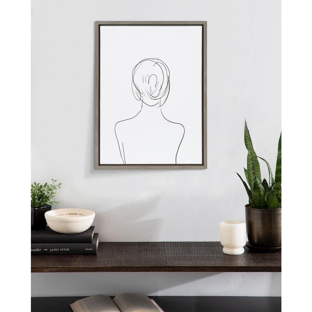 Minimalist Woman Line Art Print on Canvas with Gray Frame, 18x24