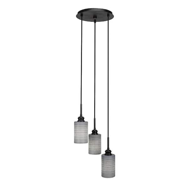 Unbranded Albany 60-Watt 14.75 in. 3 Light Espresso Shaded Pendant Light with 4 in. Gray Matrix Glass Shade No bulbs included