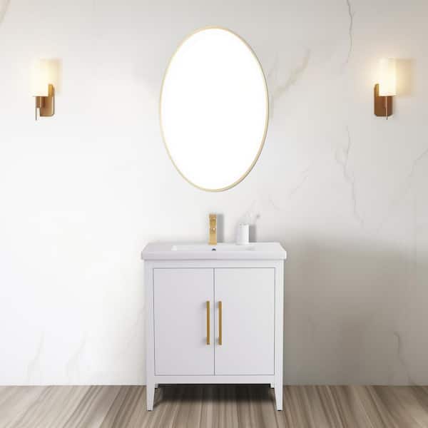 Vanity Art 30 in. W x 18.5 in D x 34 in. H Single Sink Bathroom Vanity Cabinet in White with Ceramic Top