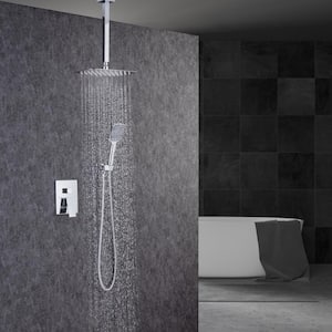 1-Spray 12 in. Dual Shower Head Ceiling Mounted Fixed and Handheld Shower Head 2.5 GPM in Chrome