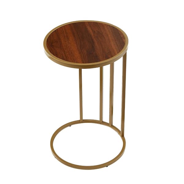 Loft Lyfe Siena Walnut/Gold 15.75 in. W x 15.75 in. D x 25 in. H End Table 2 USB Charging Ports 2 Outlets Power Plug
