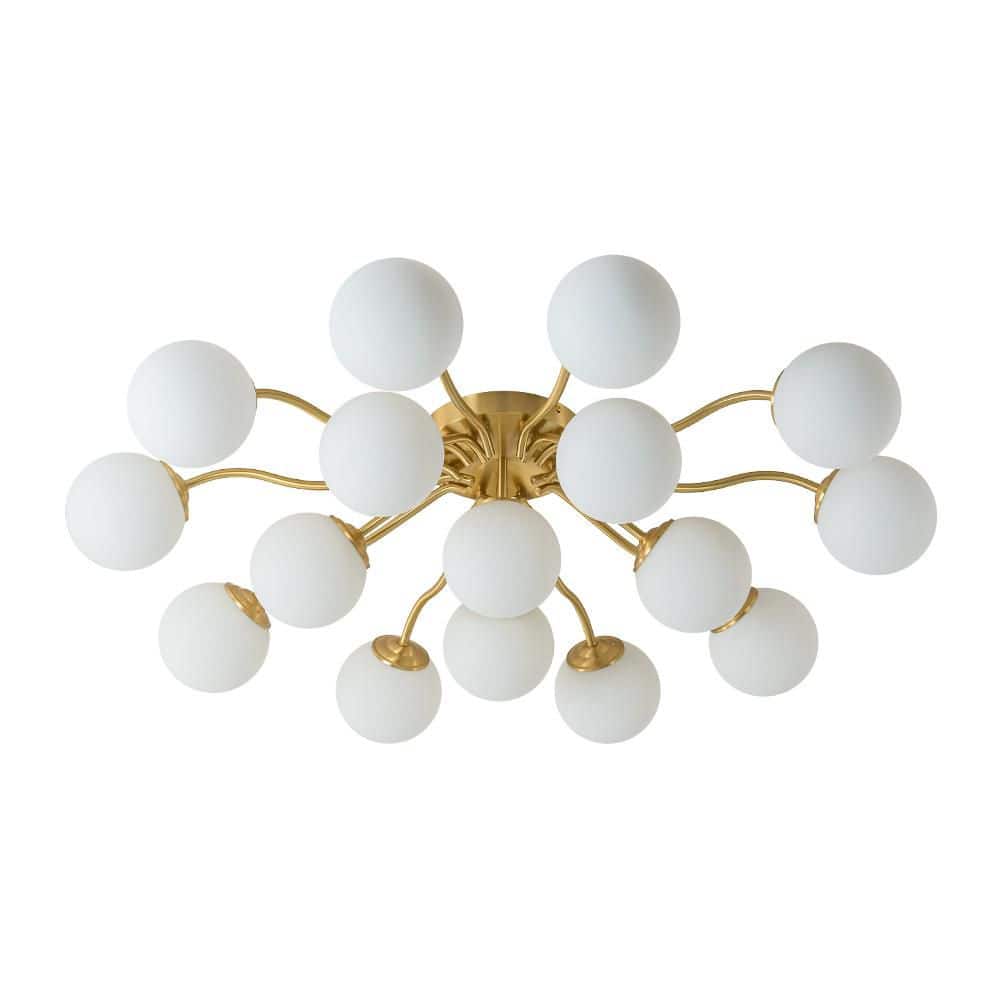 Ceder 16-Light 40.2 in. W Globe Sputnik Satin Brass Semi-Flush Mount Low Profile with Opal Glass for Living Room price history on PriceWatchPro