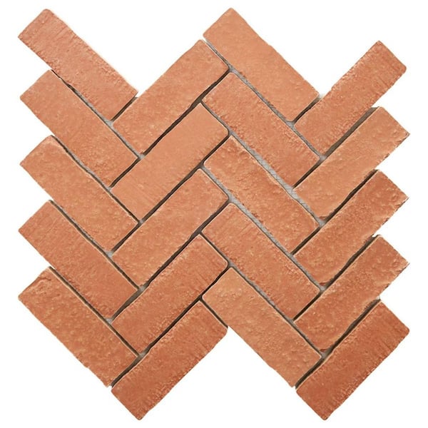 Creston Canyon Red 4 in. x 0.39 in. Herringbone Matte Porcelain Mosaic Floor and Wall Tile Sample