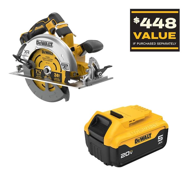 20V Max Lithium-Ion 7-1/4 in. Cordless Circular Saw with 20V Max Premium 5.0Ah Battery Pack