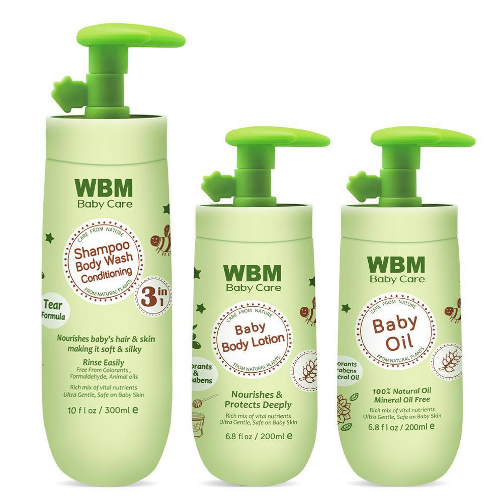 WBM Baby Bath Set 3 in 1 Baby Shampoo, Body Wash and Conditioner