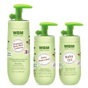 Baby Bath Set 3 in 1 Baby Shampoo, Body Wash and Conditioner, Baby Lotion, Baby Oil -Baby Essentials kit for Nourishment