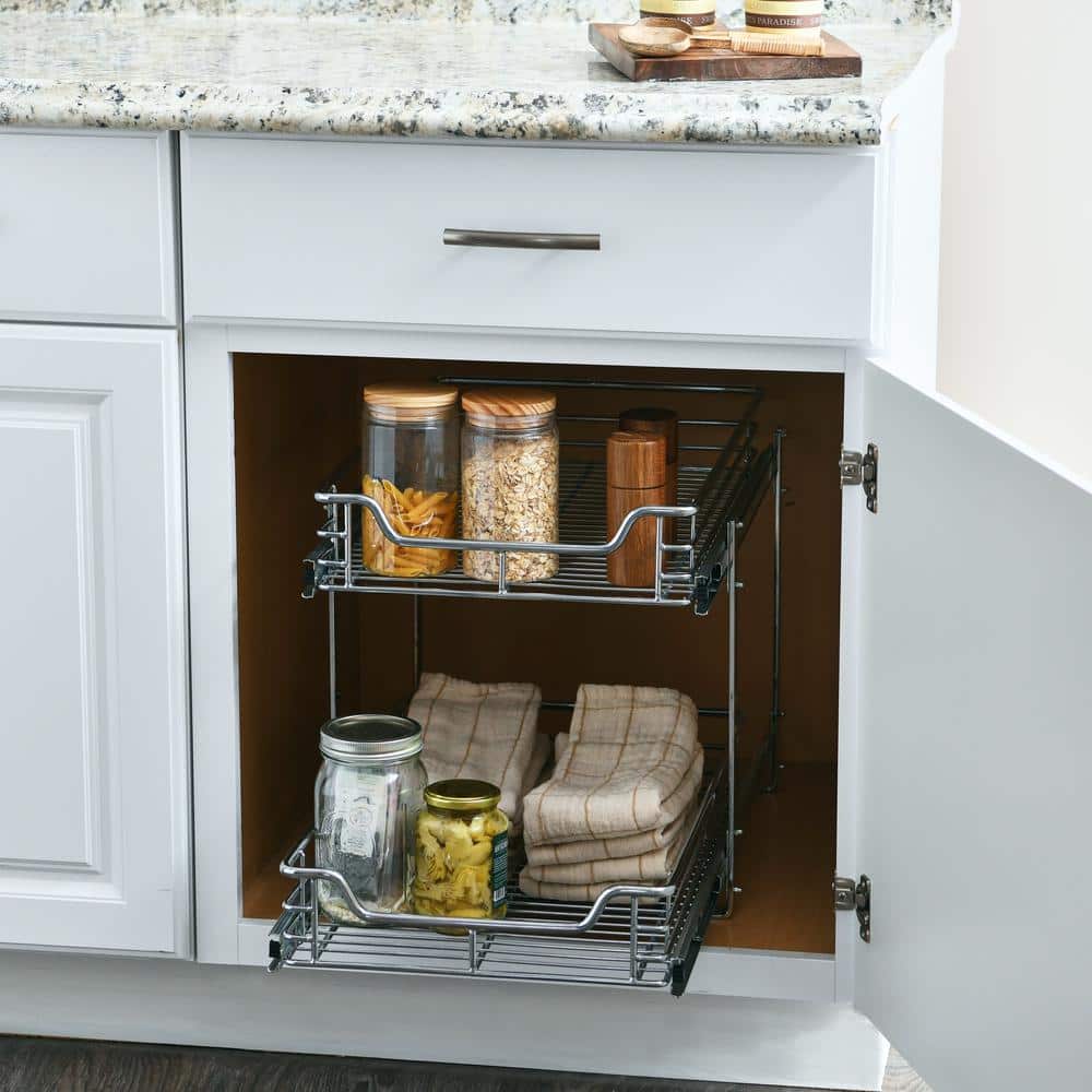 Chrome Dual-Tier Pull-Out Cabinet Organizer