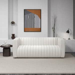 Rosalina 86 in. Square Arm Boucle Fabric Channel Tufted Modern Sofa in Ivory