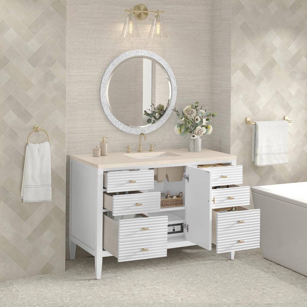 Myrrin 48" Bright White Bathroom Vanity with Eternal Marfil Quartz Top