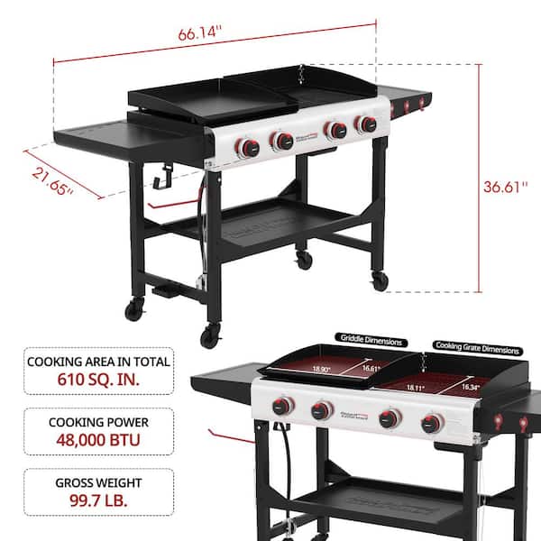 Royal Gourmet 4-Burner 48,000 BTU Portable Flat Top Gas Grill and Griddle  Combo Grill in Black with Folding Legs for Outdoor Cooking GD403 - The Home  Depot