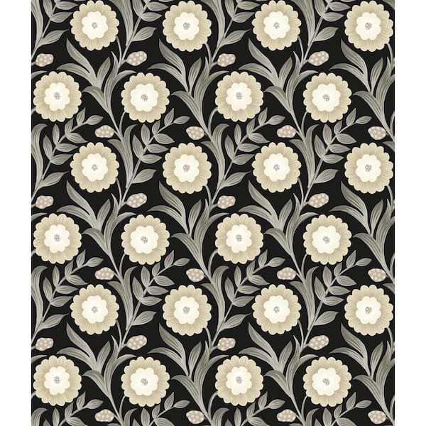 York Wallcoverings Lillian Black Floral Vine Peel and Stick Wallpaper