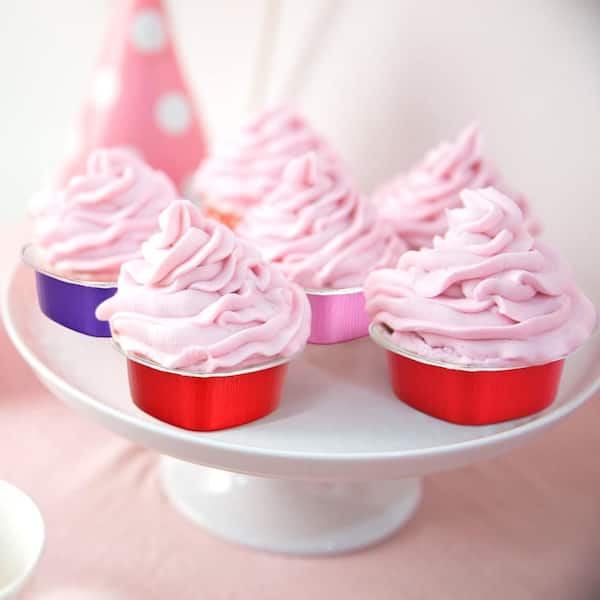 3.4 oz. Heart Shape Disposable Cake Pan Aluminum Foil Mini Cake Cup with Lids for Wedding Party, Multi-Color (100-Pack)