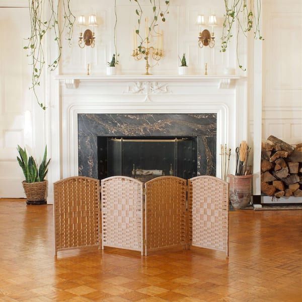 Oriental Furniture 2 ft. Short Diamond Weave Fiber Folding Screen - Natural - 4 Panel