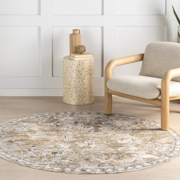 Camile Vintage Washable Beige 6 ft. Outdoor Area Rug