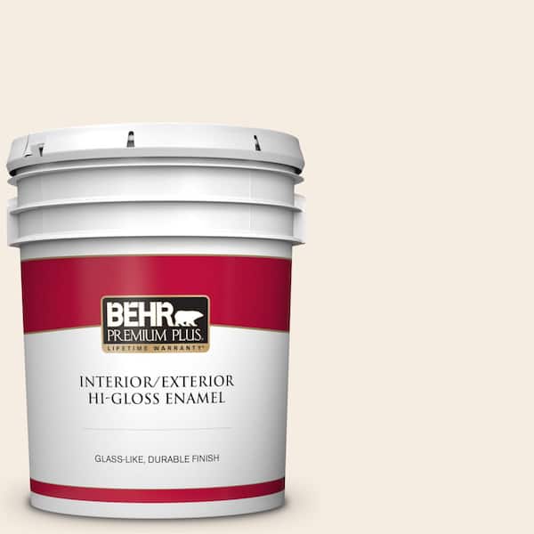 BEHR PREMIUM PLUS 5 gal. #OR-W10 White Flour Hi-Gloss Enamel Interior/Exterior Paint