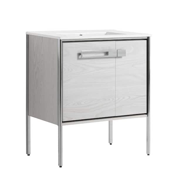 FINE FIXTURES Oakville 30 in. W x 18.32 in. D x 33.5 in. H Bath Vanity in Mild Grey Oak with White Ceramic Top