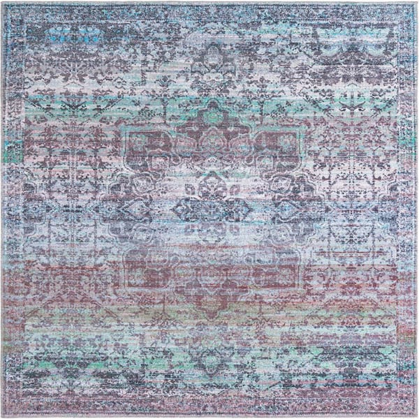 Renaissance Roma Blue Green 8 ft. Square Machine Washable Area Rug