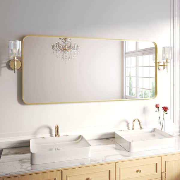ORGANNICE 72 in. W x 32 in. H Rectangular Aluminum Framed Wall Bathroom Vanity Wall Mount Mirror in Gold