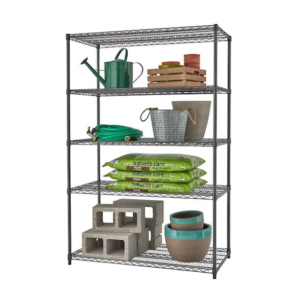 PRO Black 5-Tier Steel Wire Garage Storage Shelving Unit (48 in. W x 72 in. H x 24 in. D)